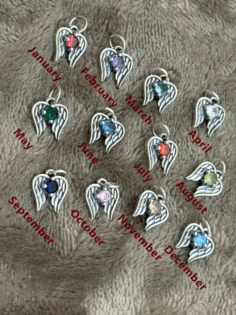 Angel Wings Birthstone Charm-Garnet